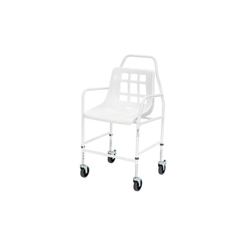 Alerta Walk In Shower Mobile Shower Chair White Wheeled 4 wheels Adjustable Height ALT-BE004