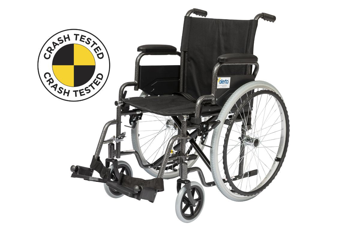 Fauteuil roulant manuel à grandes roues Alerta Self Propelling, noir ALT-1300, testé pour le transport en cas de choc