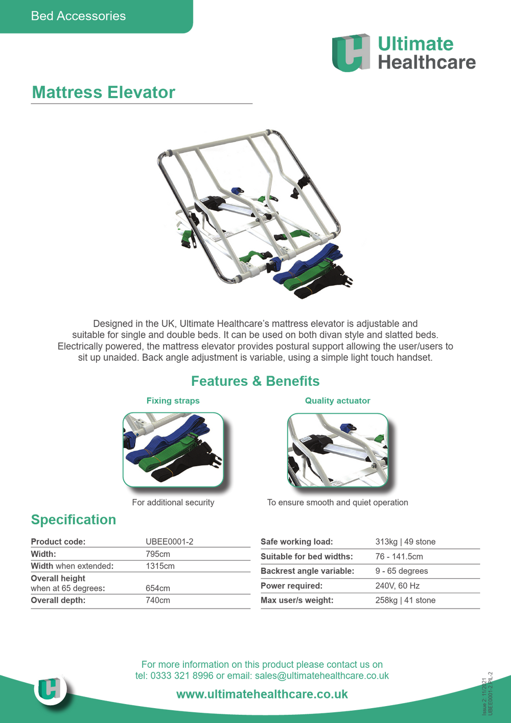Ultimate Healthcare Mattress Electric Powered Lift Elevator Bed UBEE0001-2 Double Or Single Bed Divan Slatted