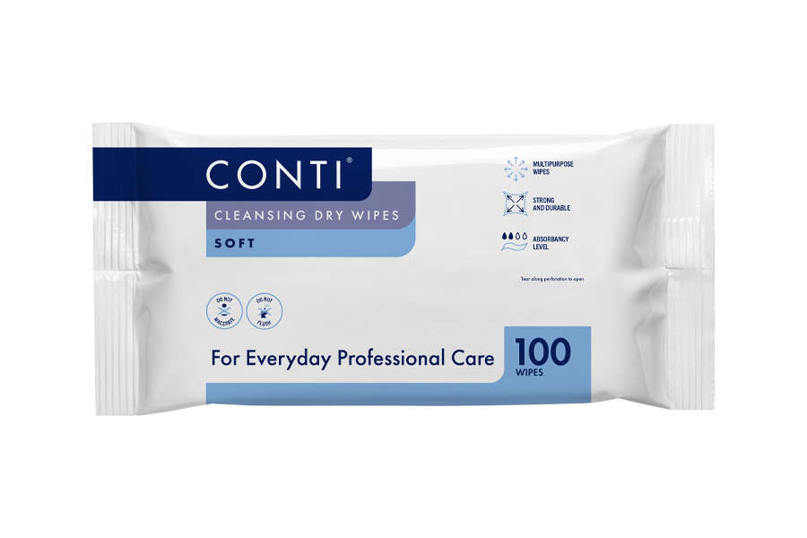 Lingettes sèches jetables très grandes Conti Soft Cleansing pour le soin des patients, 32 x 28 cm, paquet individuel de 100