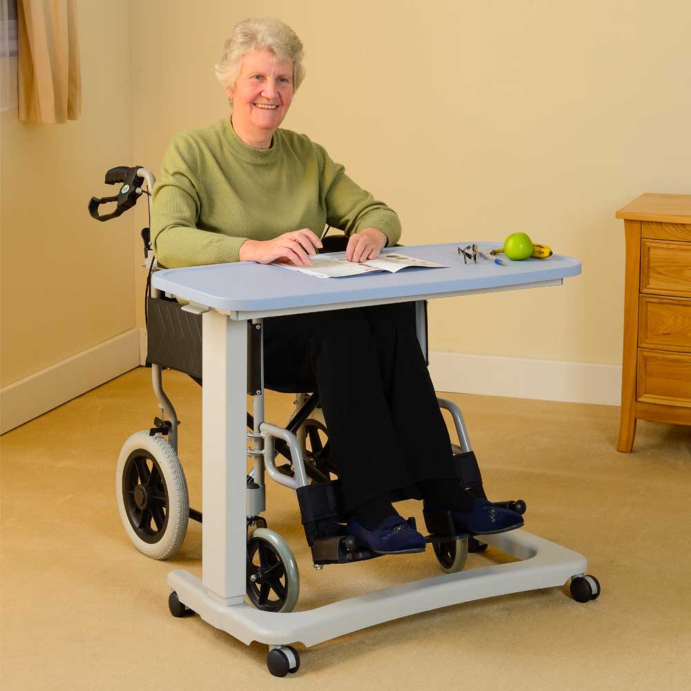 NRS N43577 Easylift Plastic Top 4 Wheeled Over Bed Chair Wheelchair Table Gas Lift Adjust
