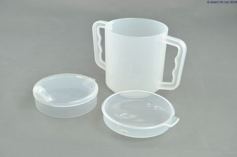 Able2 2 Handled Mug 2 Lids with Spout Anti Spill Plastic Elderly Disabled Cup 250ml PR65123