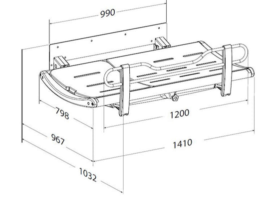 R8435313301 Pressalit Table à langer/douche SCT 3000 à hauteur fixe, banc gris, longueur 1410mm, incluant une barre de sécurité