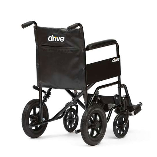 Fauteuil roulant de transit en acier Drive Medical S1, usage intérieur/extérieur, rembourrage en vinyle, testé antichoc CS1142T