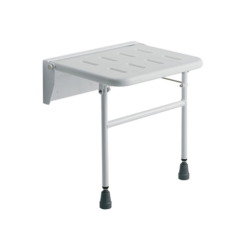 Roma Wall Mounted Shower Seat 4238 Plastic and Metal White Drop Down With Adjustable leg supports Heavy Duty 25 stone weight limit