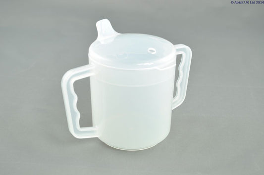 Able2 2 Handled Mug 2 Lids with Spout Anti Spill Plastic Elderly Disabled Cup 250ml PR65123