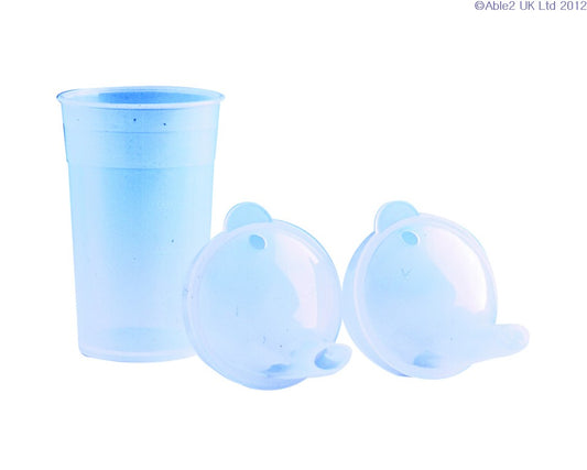 Able2 Drinking Cup Beaker Clear Plastic with 2 lids Different Size Spouts Elderly Disabled PR65666 Reusable