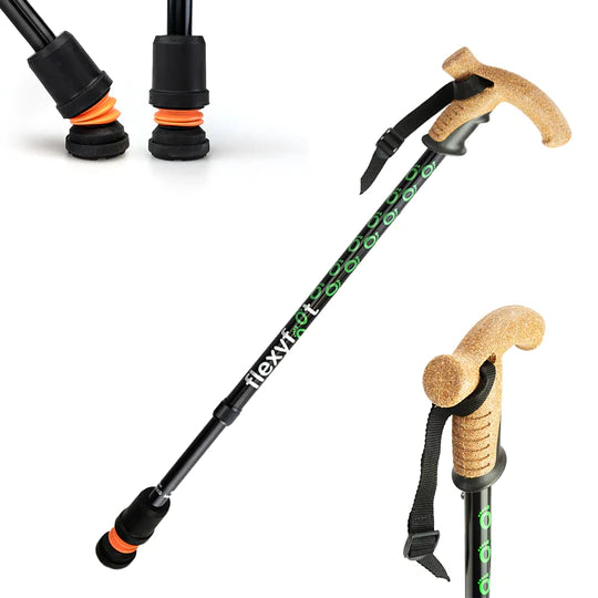 Flexyfoot Telescopic hiking walking Pole Stick Cane with Cork Handle FSC-301-T