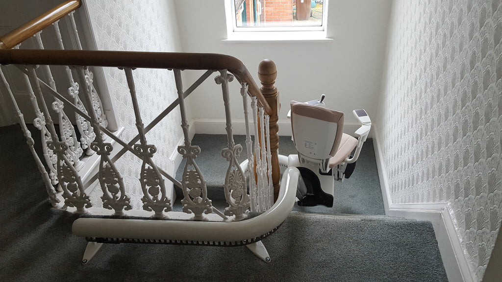 Install of Flow 2A Curved Stairlift In Ashton-In-Makerfield