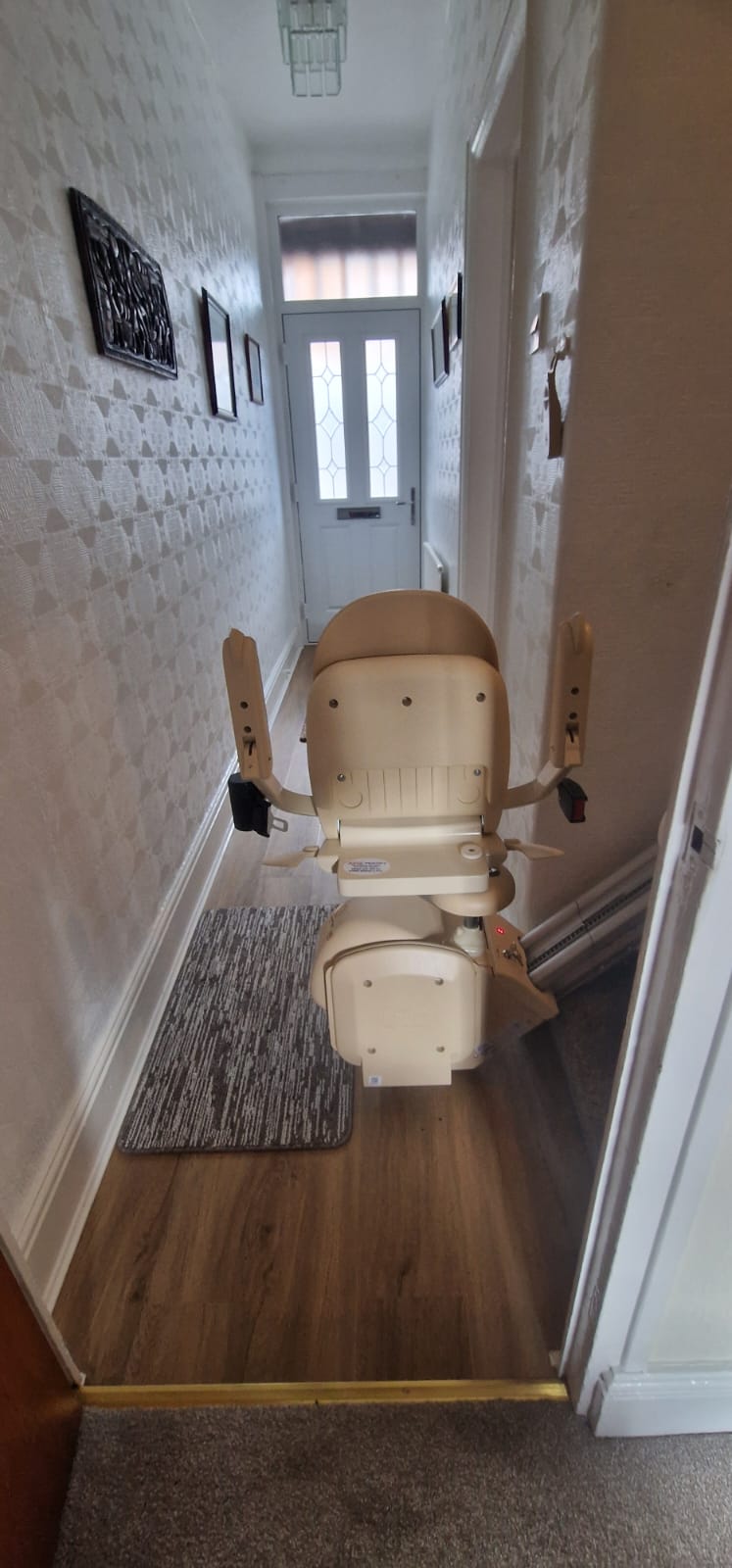 Brooks T700 Reconditioned Stairlift with folding hinge installed by Aline Thatto Heath, St Helens