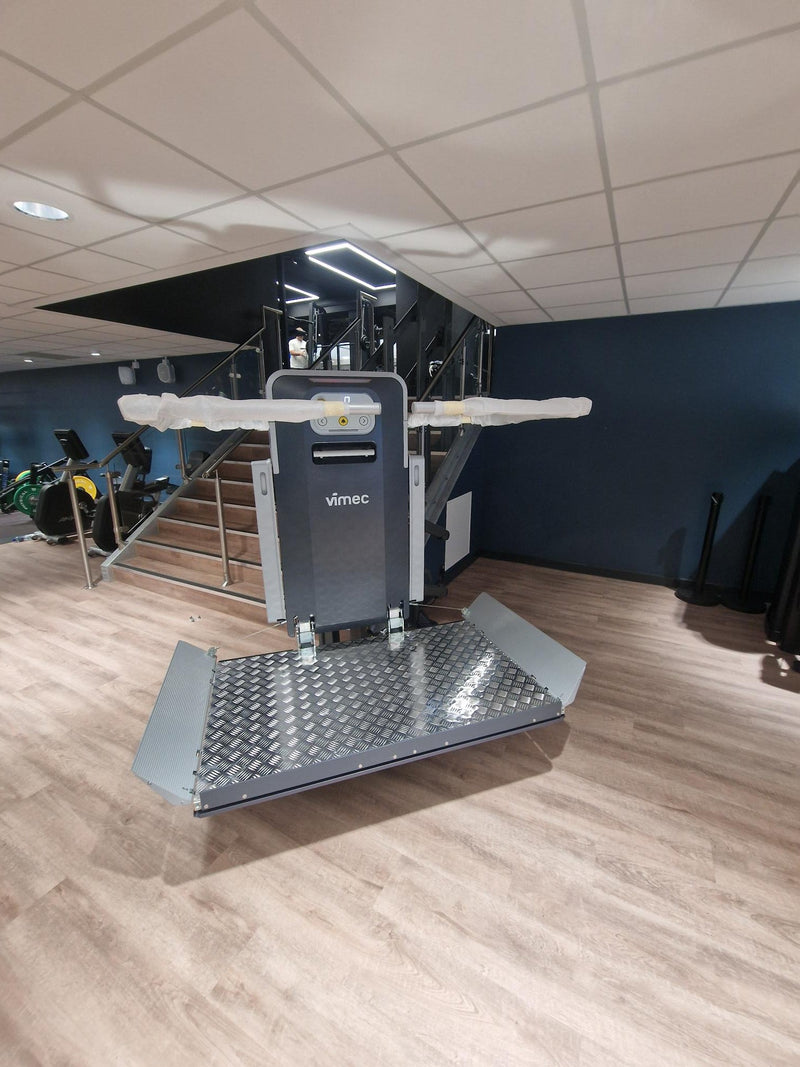 Full Installation by Aline Mobility of a Vimec Wheelchair Platform Lift Curved V6 S Sports centre London