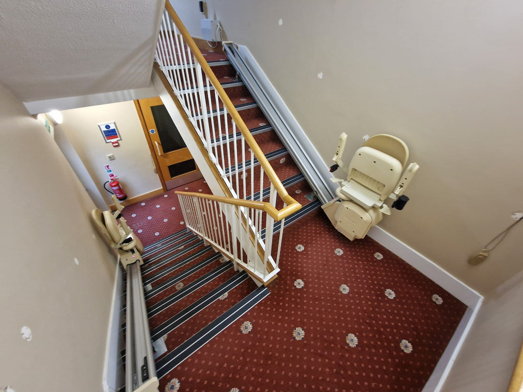 Installation of Hire Straight Lifts by Aline at Wheatlands Care Home Shropshire, whilst their passenger lift is out of commission