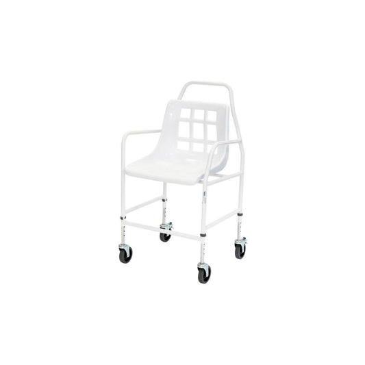 Chaise de douche mobile Alerta Walk In Shower à roulettes blanches 4 roues Hauteur réglable ALT-BE004