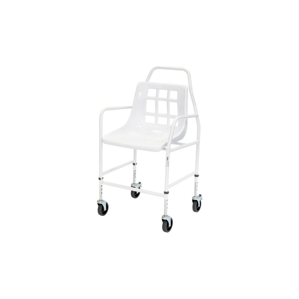 Alerta Walk In Shower Mobile Shower Chair White Wheeled 4 wheels Adjustable Height ALT-BE004
