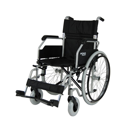 Fauteuil roulant autopropulseur Roma Avant 1610 bleu ou argenté, testé contre les chocs