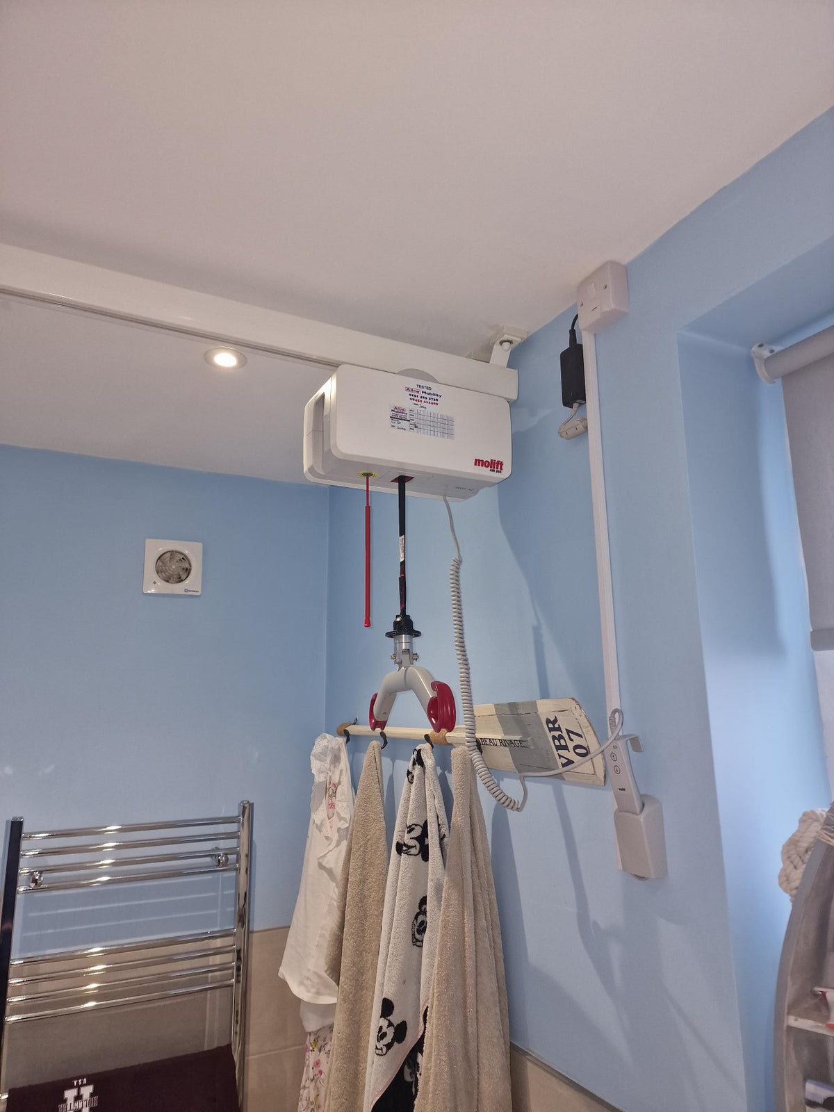 Installation of Molift Air 200 Ceiling Hoist system Bathroom Liverpool
