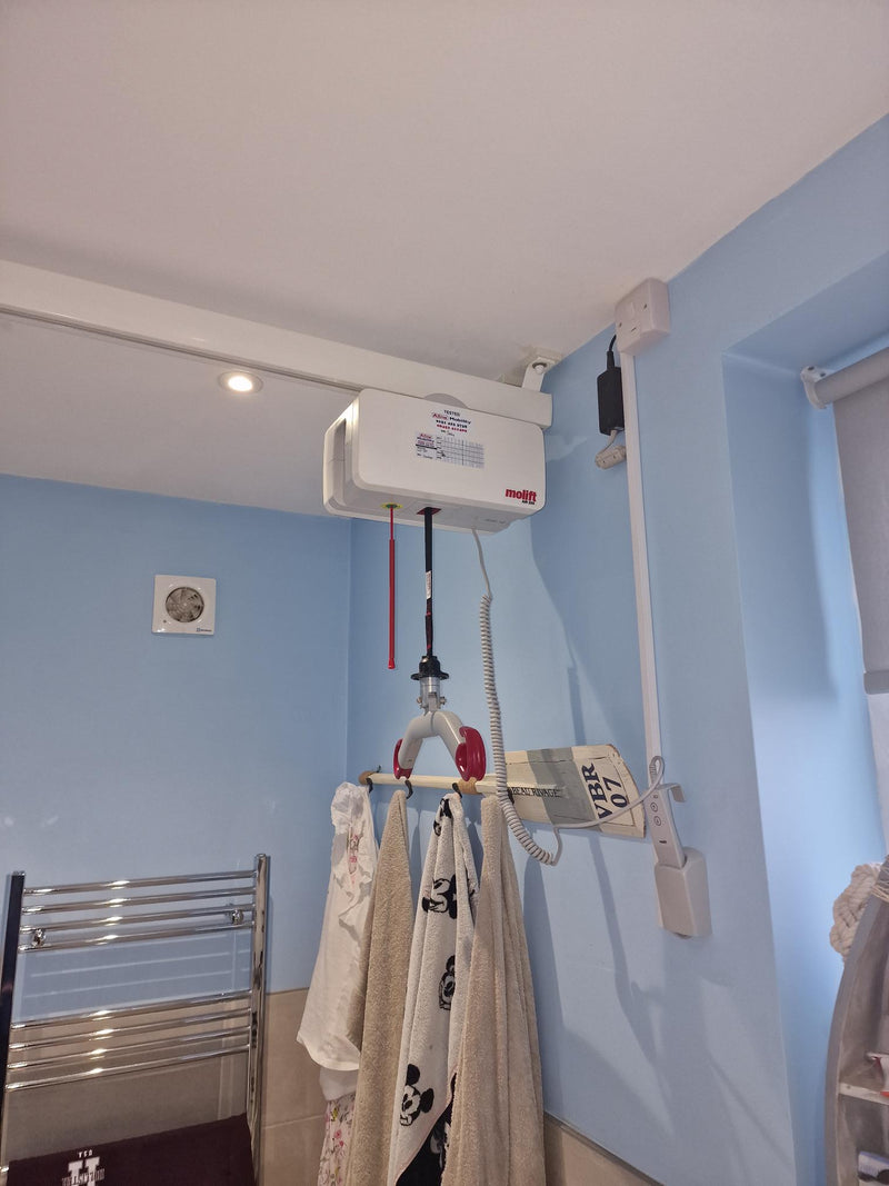 Installation of Molift Air 200 Ceiling Hoist system Bathroom Liverpool