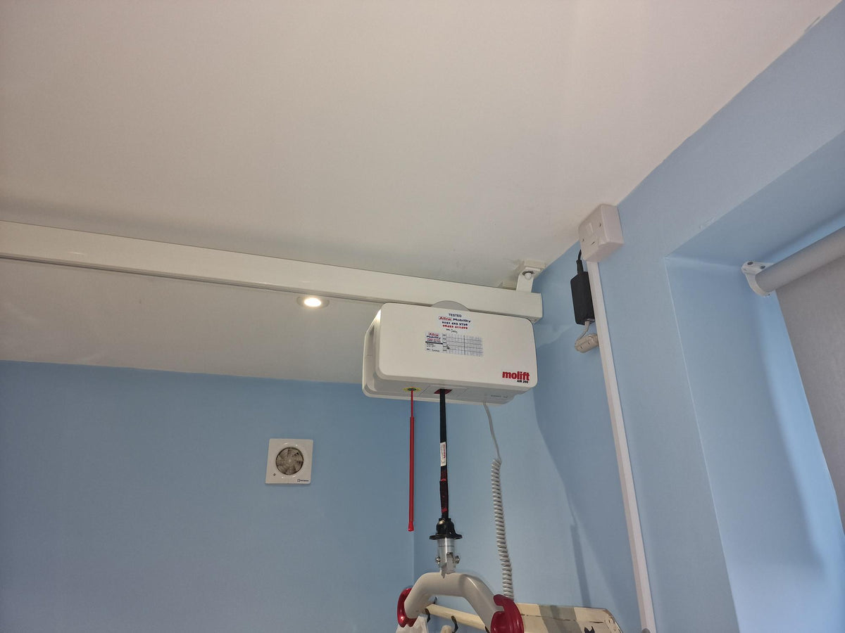 Installation of Molift Air 200 Ceiling Hoist system Bathroom Liverpool