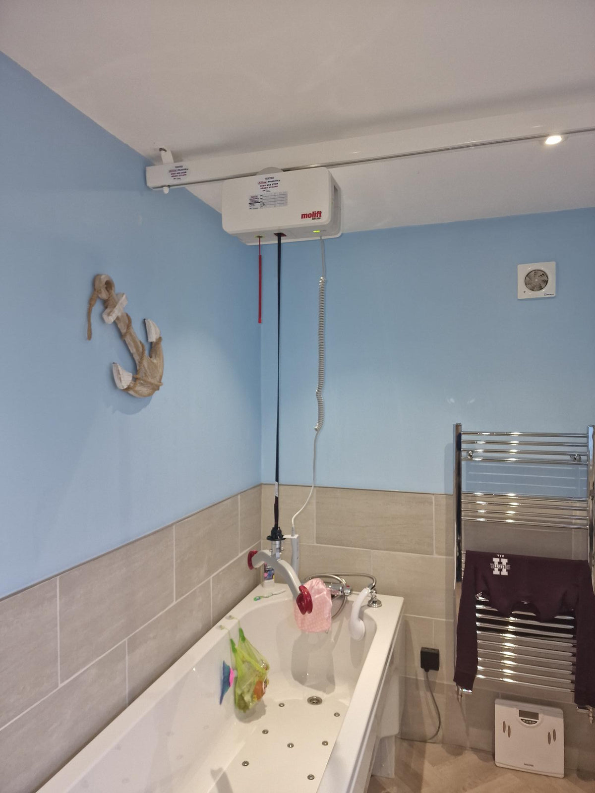 Installation of Molift Air 200 Ceiling Hoist system Bathroom Liverpool