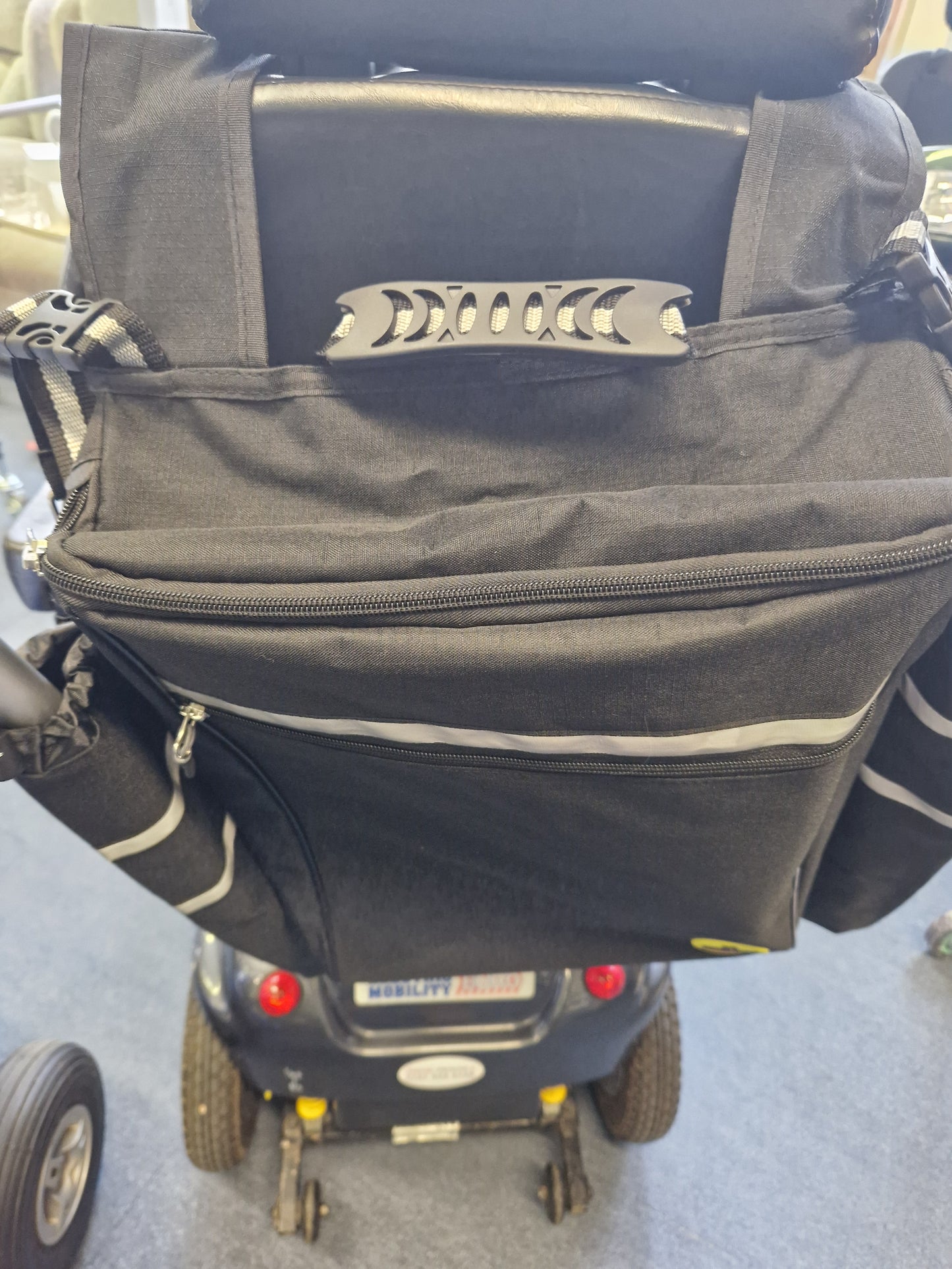 Extra Large Strap On Scooter Powerchair Wheelchair Rear Bag With Walking Stick Crutch Holders