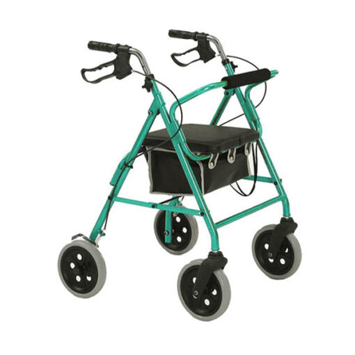 Roma Medical Rollator Walking Aid 4 Wheel folds Folding Lightweight Aluminium seat bag 2462