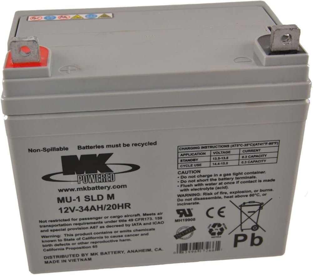 MK Battery 12V 34AH 35AH SLA Sealed Lead Acid for Stairlift Scooter or Hoist