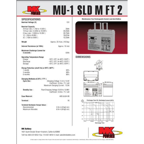 MK Battery 12V 34AH 35AH SLA Sealed Lead Acid for Stairlift Scooter or Hoist