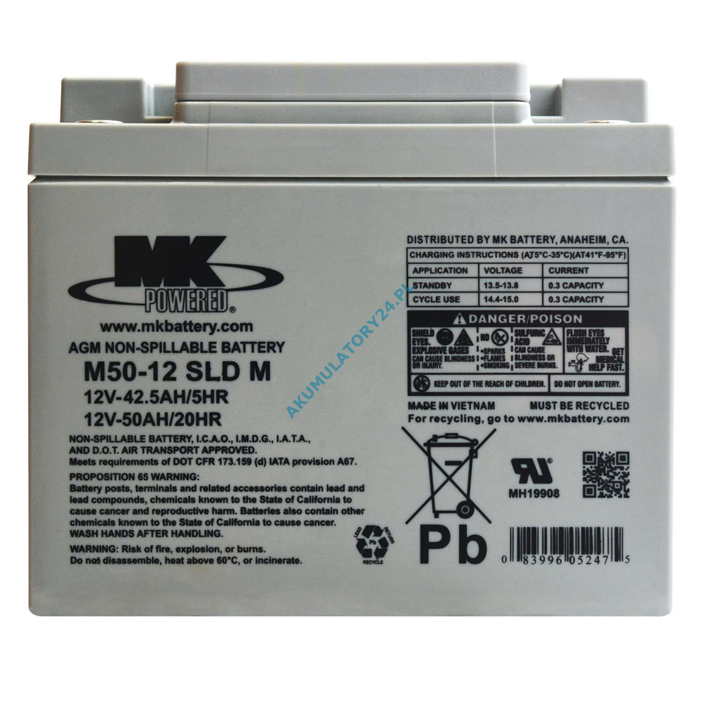 MK 12 Volt 50 AH SLA Sealed Lead Acid Battery for Hoists Scooters