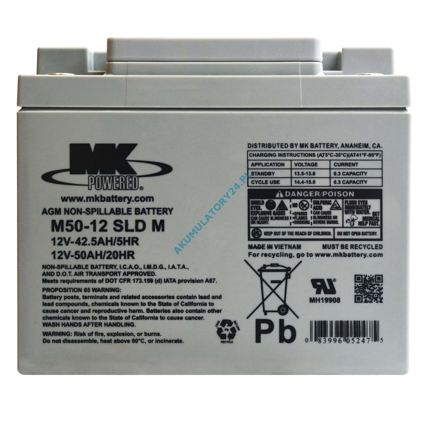 MK 12 Volt 50 AH SLA Sealed Lead Acid Battery for Hoists Scooters