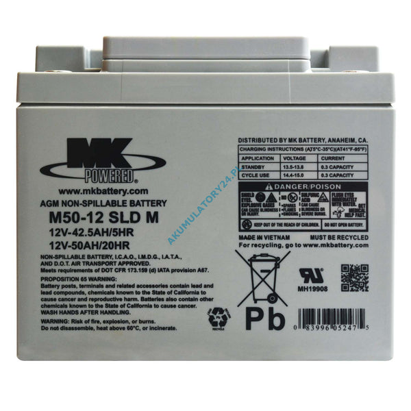 MK 12 Volt 50 AH SLA Sealed Lead Acid Battery for Hoists Scooters