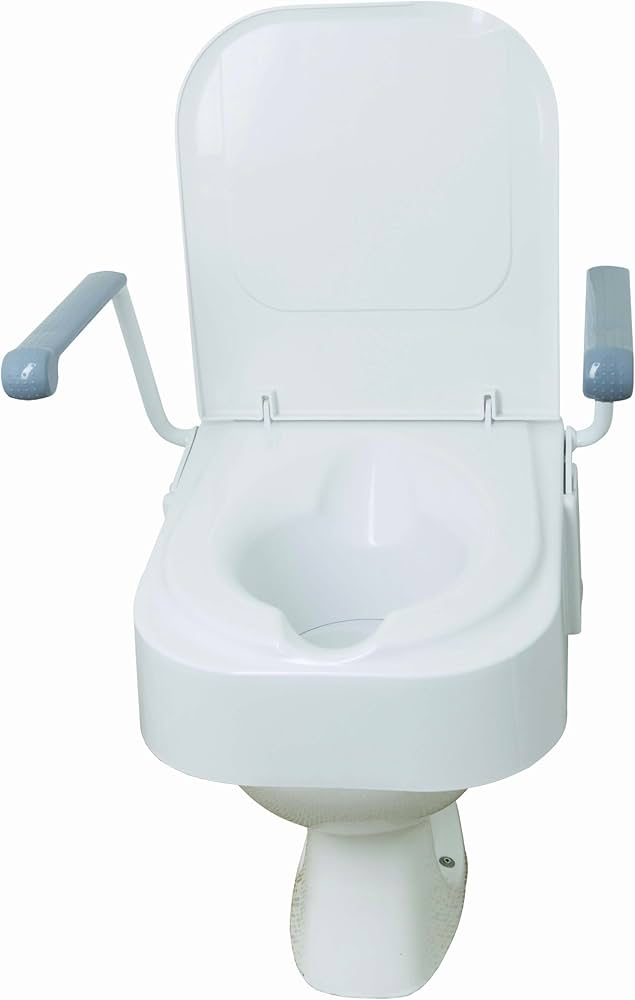 Siège de toilettes surélevé Drive DeVilbiss, complet avec couvercle et accoudoirs TSE150, hauteur réglable