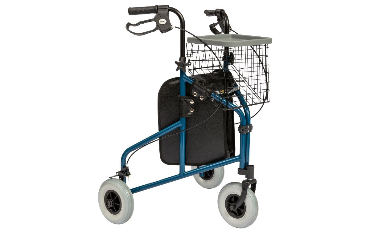 Alerta Blue Lightweight 3 Three Wheel Walker with Basket Tray and Bag ALT-RO14