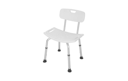 Alerta Aluminium White Plastic Lightweight Adjustable Height Shower Stool with Back - ALT-BE011