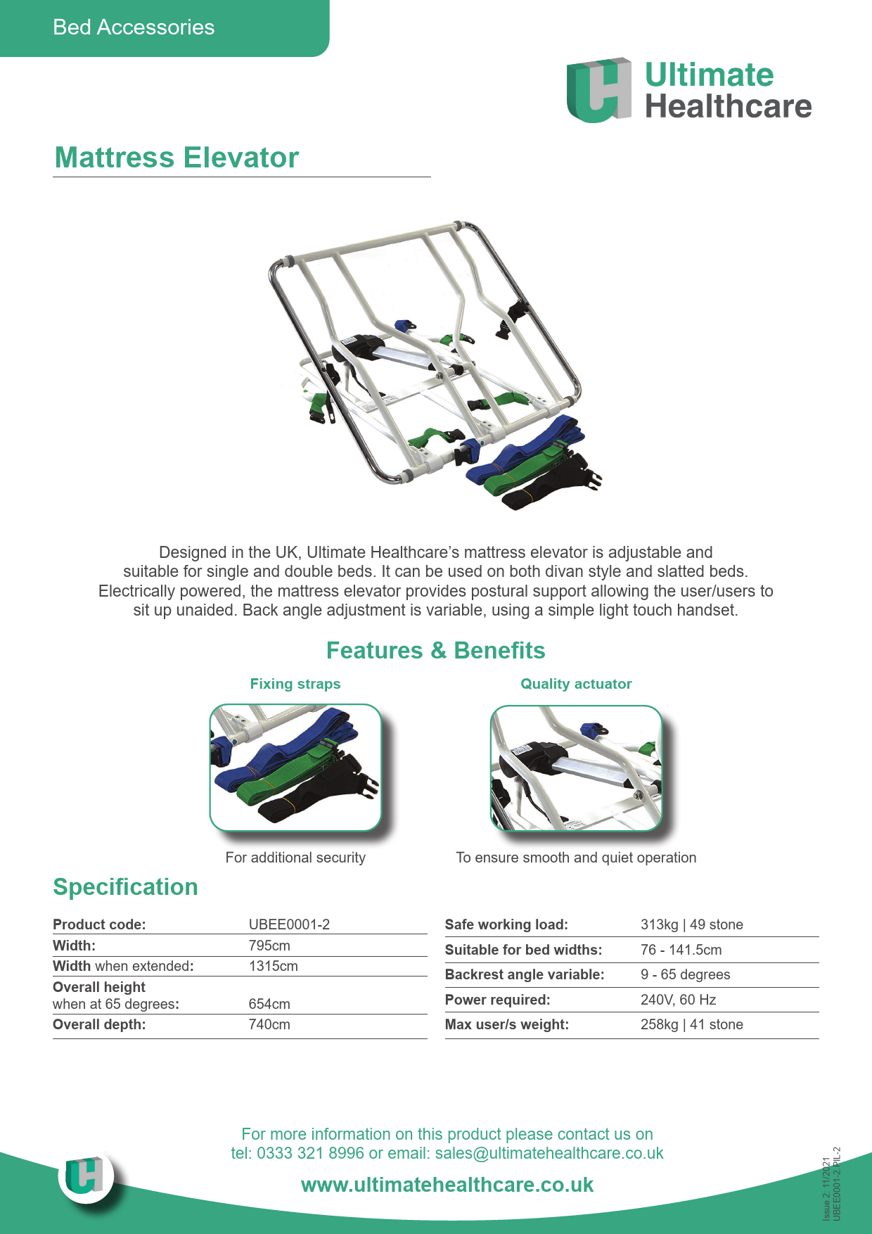 Ultimate Healthcare Mattress Electric Powered Lift Elevator Bed UBEE0001-2 Double Or Single Bed Divan Slatted