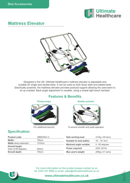 Ultimate Healthcare Mattress Electric Powered Lift Elevator Bed UBEE0001-2 Double Or Single Bed Divan Slatted