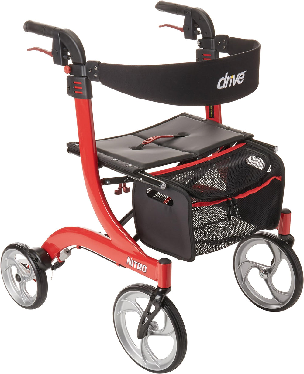 Drive Devilbiss Nitro Small Petite Mini Compact 4 Wheel Walker Under 5Ft 3 Lightweight Folding Walker Rollator Seat Red 724100200