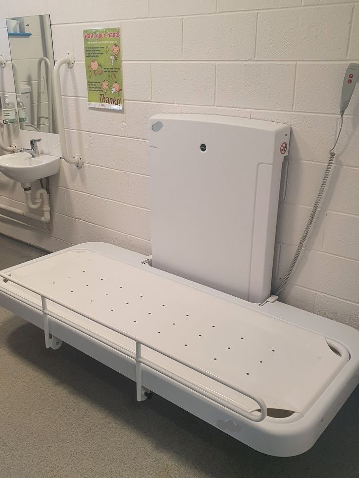 SCT 2000 2100 Pressalit Wall Mounted Shower Change Table Powered Height Adjust Folding Safety Rail R8581418000