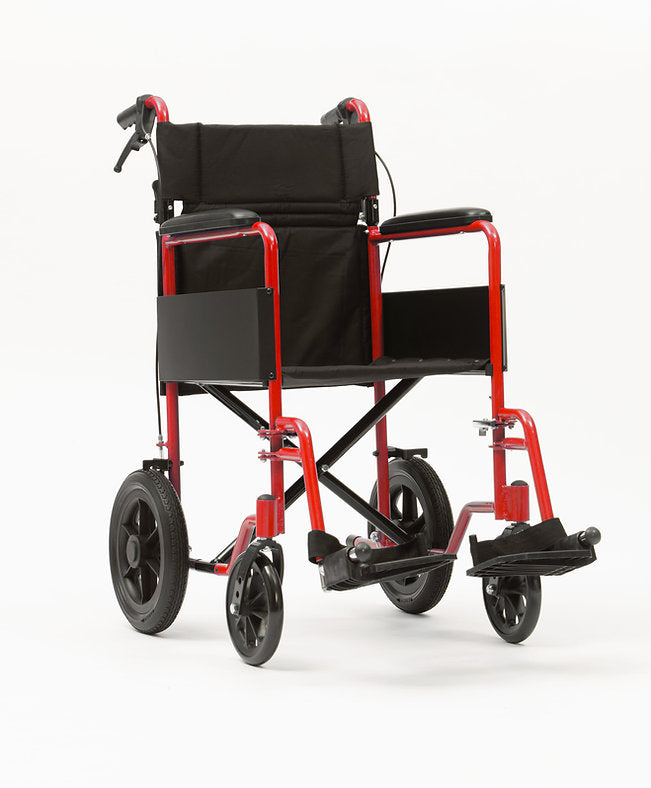 ILA18TS Aluminium Lightweight Transit Wheelchair 18" Seat Width Blue Red Folding Instore Drive Devilbiss