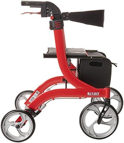 Drive Devilbiss Nitro Tall 4 Wheel Walker Lightweight Folding Walker Rollator Seat Red 6 Feet Height Above