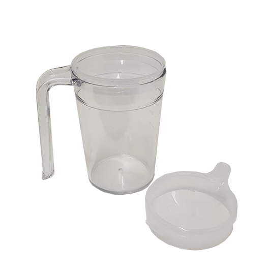 Able2 Clear Sturdy Strong Plastic Safety Drinking Cup Mug Flask with handle & 2 lids PR65100