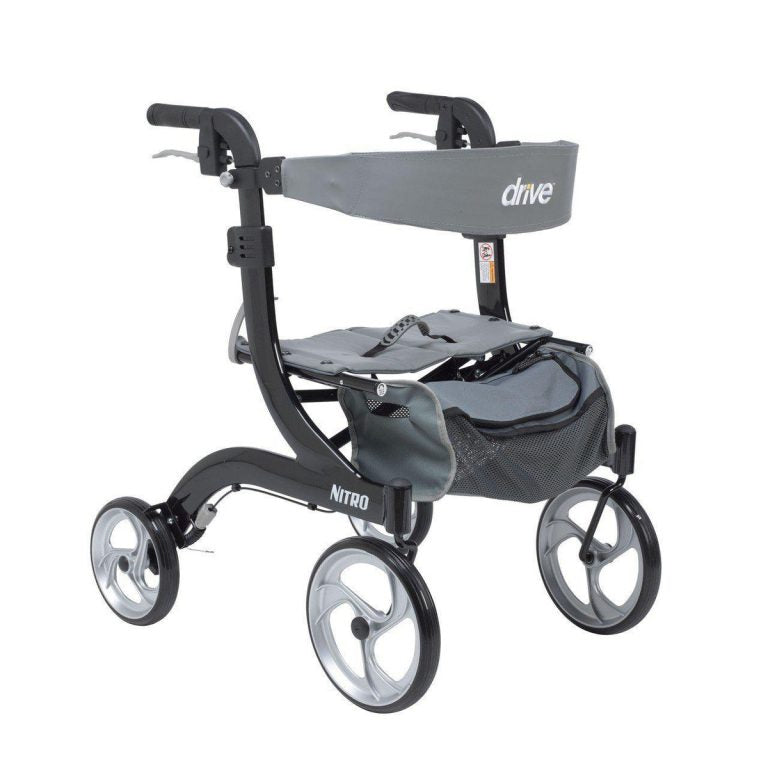 Drive Devilbiss Nitro Lightweight Folding Standard Size Rollator Walker Indoor Outdoor Large Wheel 724200400 724200200 Black Red