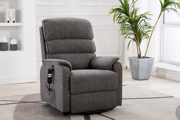 GFA Valencia Electric Rise and Recliner Armchair PU Leather Upholstery In Pebble or Fabric Grey or Fabric Wheat