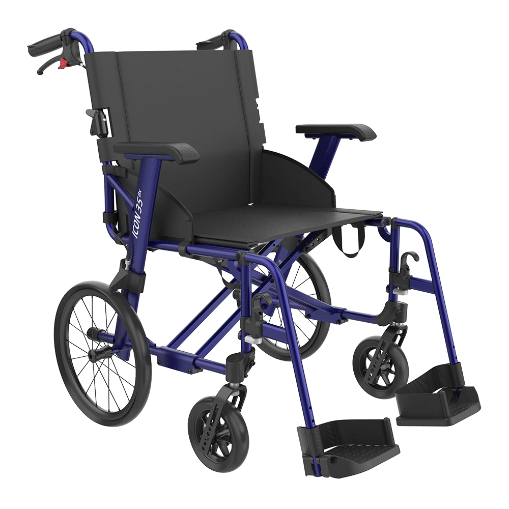 Rehasense Icon 35BX Lightweight Transit Wheelchair 16" 18" RWB35D Black or Dark Blue