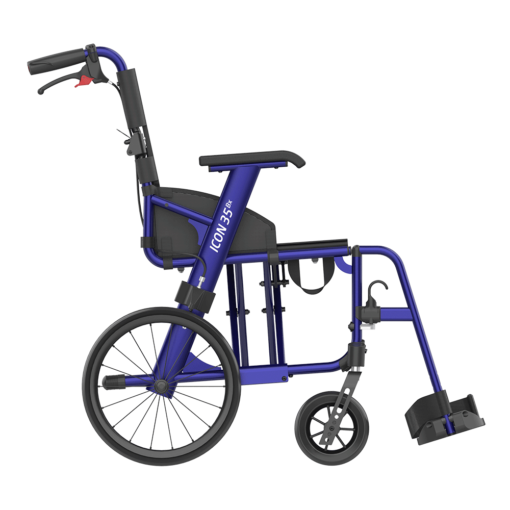 Rehasense Icon 35BX Lightweight Transit Wheelchair 16" 18" RWB35D Black or Dark Blue