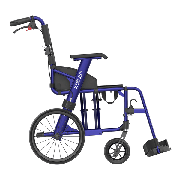Rehasense Icon 35BX Lightweight Transit Wheelchair 16" 18" RWB35D Black or Dark Blue