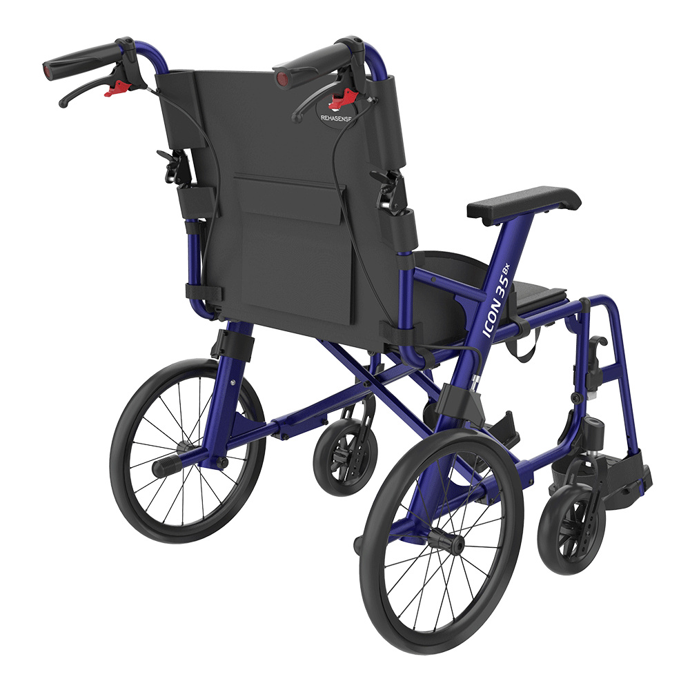 Rehasense Icon 35BX Lightweight Transit Wheelchair 16" 18" RWB35D Black or Dark Blue