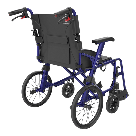 Fauteuil roulant de transit léger Rehasense Icon 35BX 16" 18" RWB35D Noir ou Bleu foncé