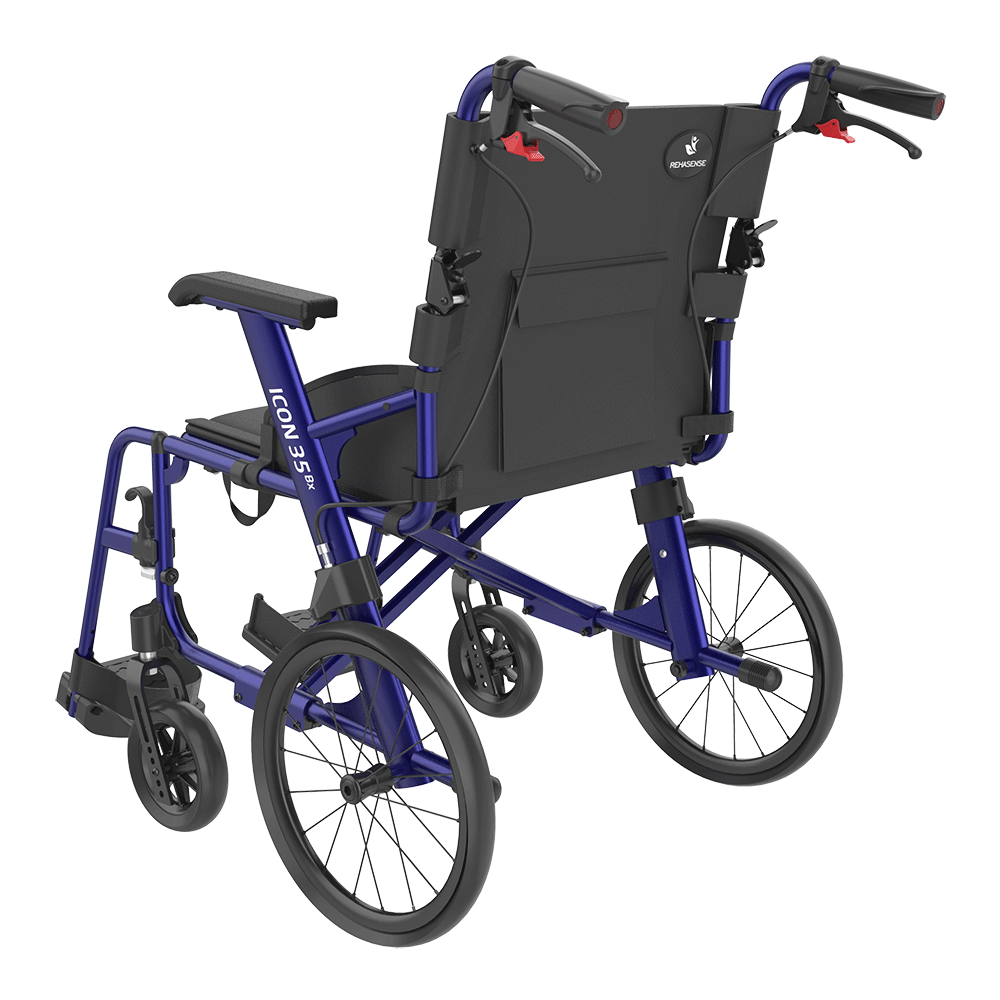 Rehasense Icon 35BX Lightweight Transit Wheelchair 16" 18" RWB35D Black or Dark Blue