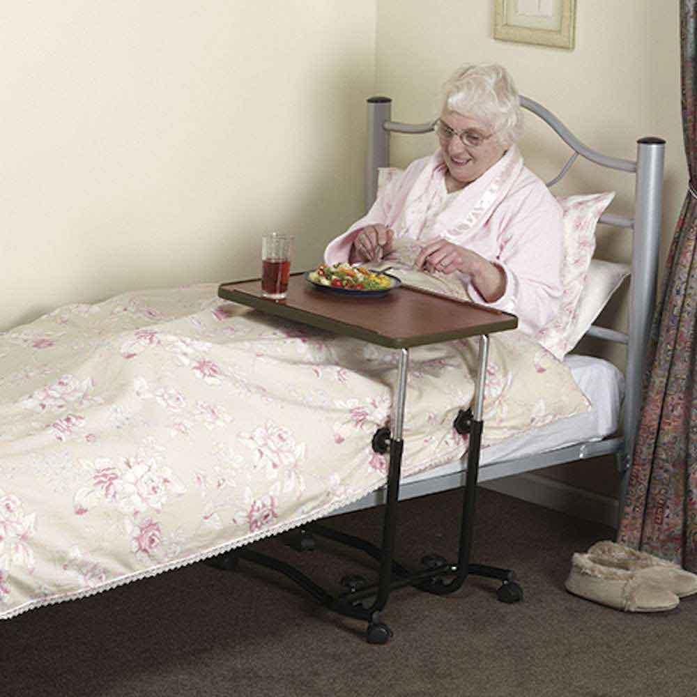 NRS M15691 Overbed Chair Divan Bed Table Budget 2 Wheels Tilt Top Adjsutable Height