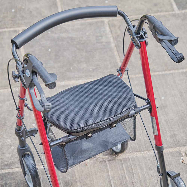 NRS Super Lightweight Folding Rollator 4 Wheel Walker With Seat and Bag M88719 Red Compact